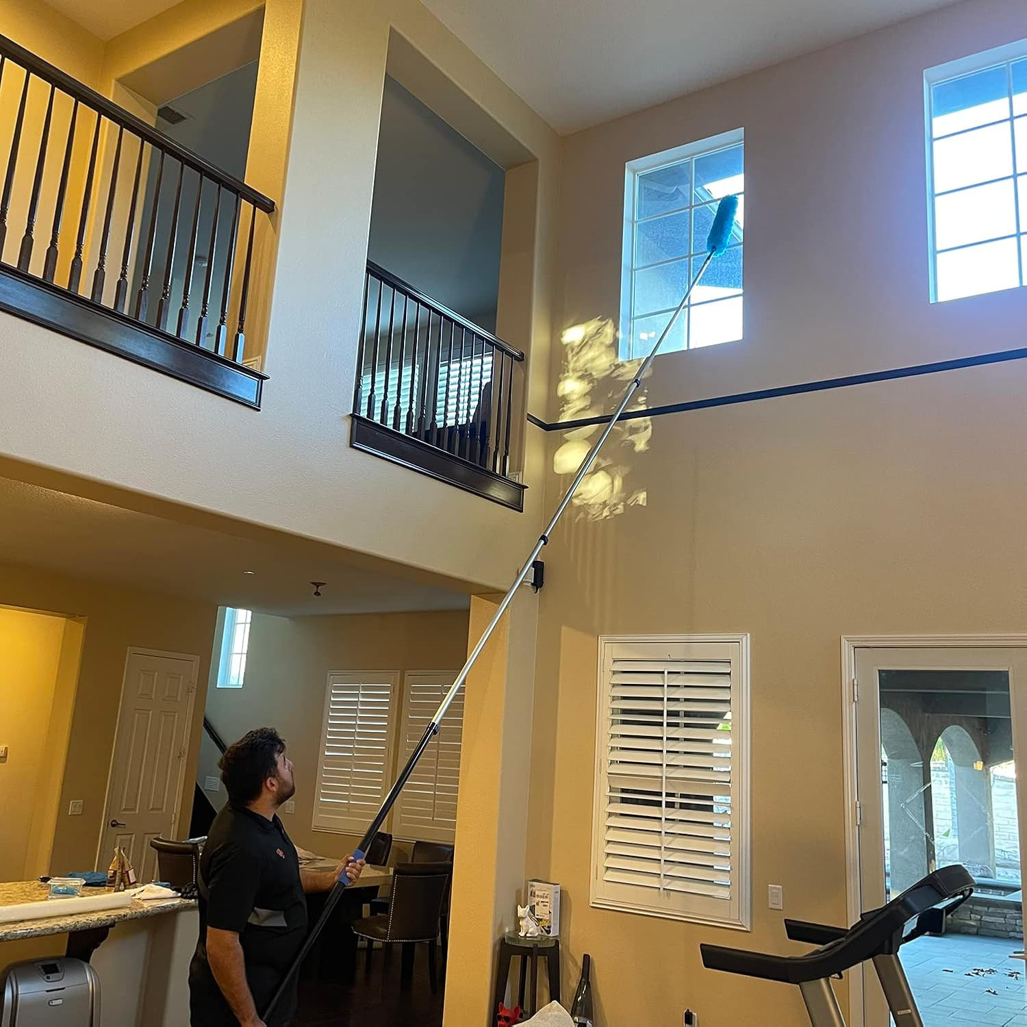 30ft High Ceiling Fan Duster & Extendable Cleaning Kit with Squeegee – Blue