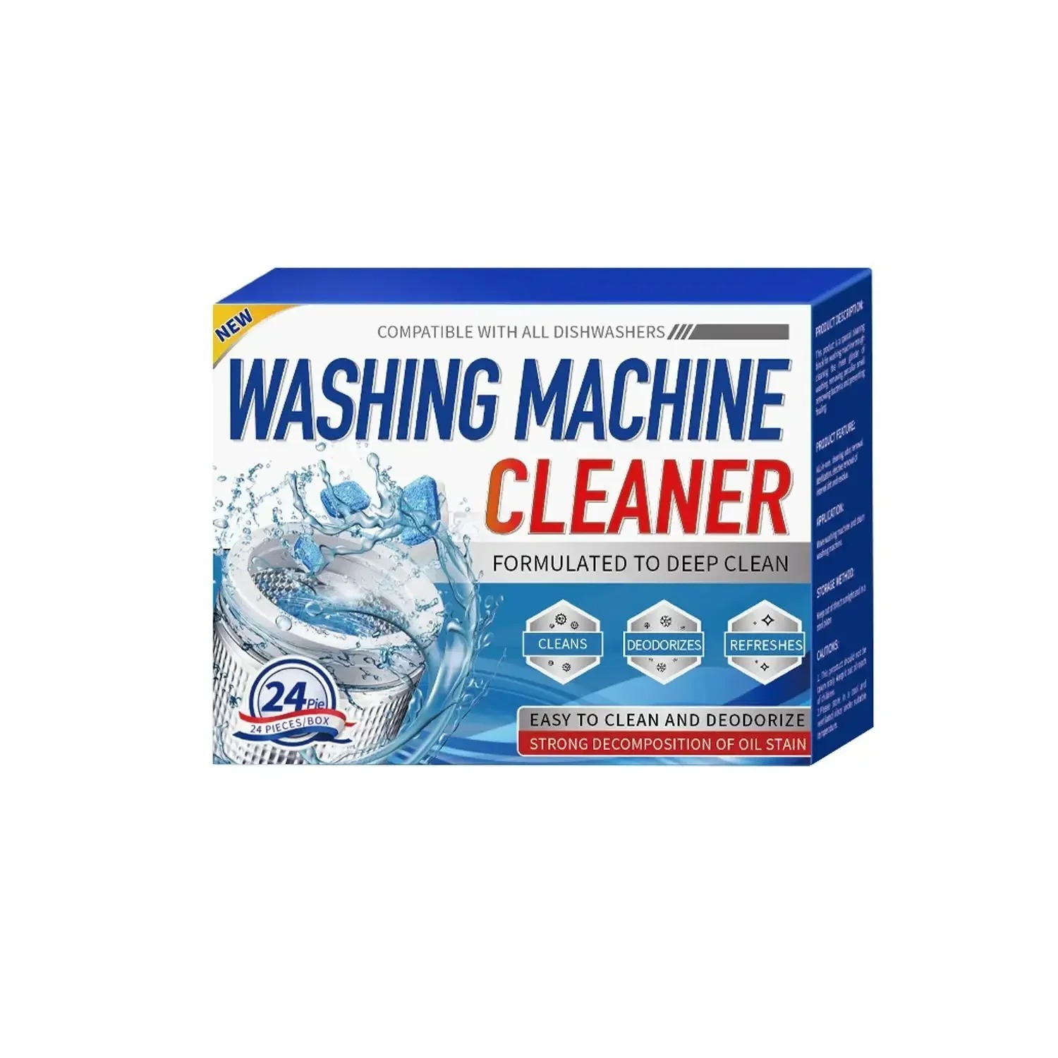 Washer Cleaner Tablets 12/24 Pack Descaler Deep Clean Odor Remover HE