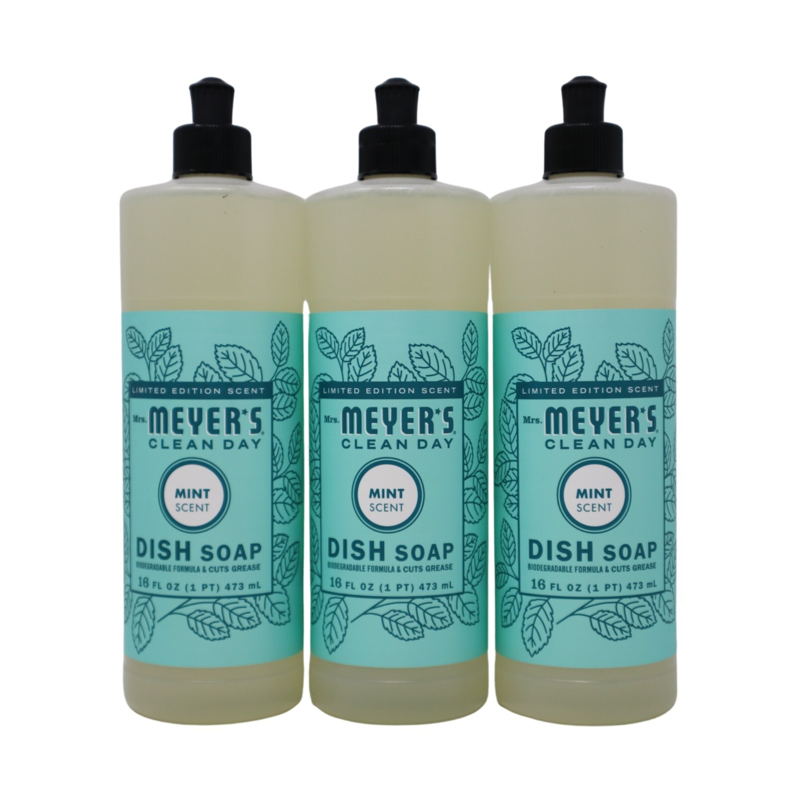 Mrs. Meyer’s Clean Day Dish Soap, Mint Scent, 16 Ounce Bottle, 3-Pack