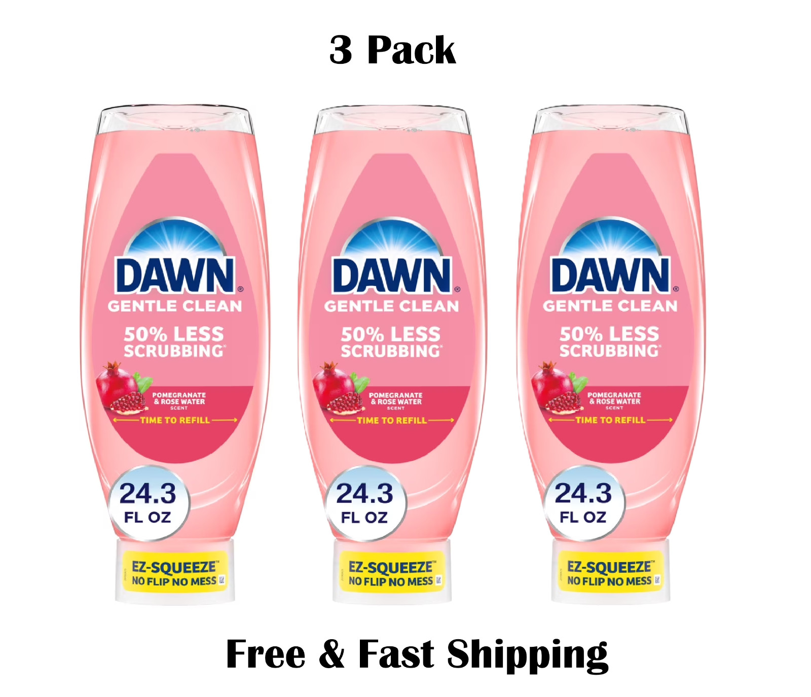 Dawn Gentle Clean EZ-Squeeze Dish Soap, Pomegranate Rose Water 24.3 fl oz 3 Pack