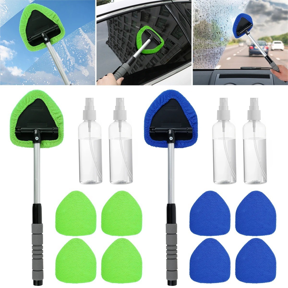 Windshield Cleaning Tool Kit Car Window Glass Wiper Cleaner Brush Pad Extendable