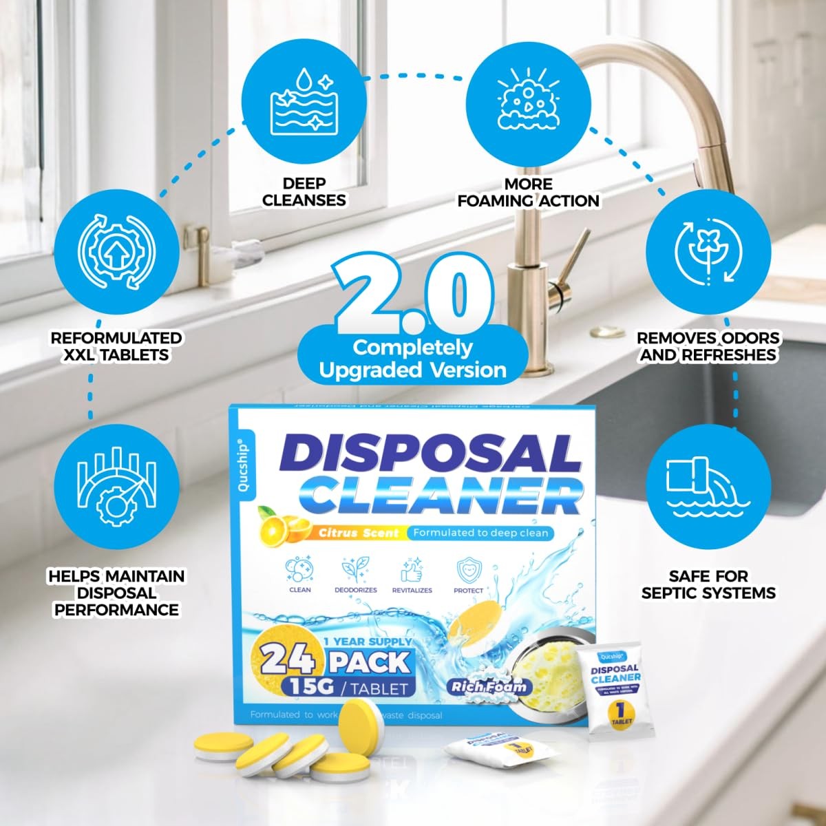 Garbage Disposal Cleaner and Deodorizer Tablets 24 Pack, Powerful XXL Foamin…