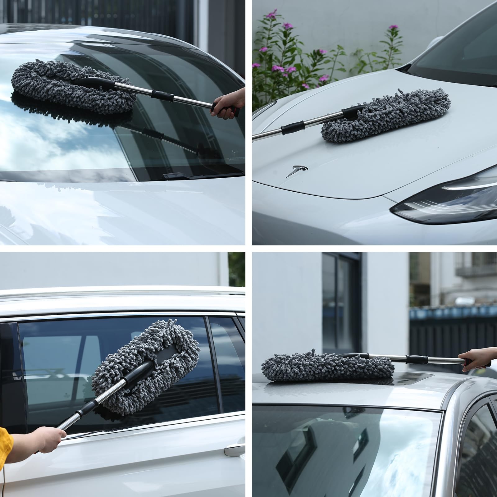 3 Pack Large Microfiber Car Duster with Extendable Handle for Interior Exterior
