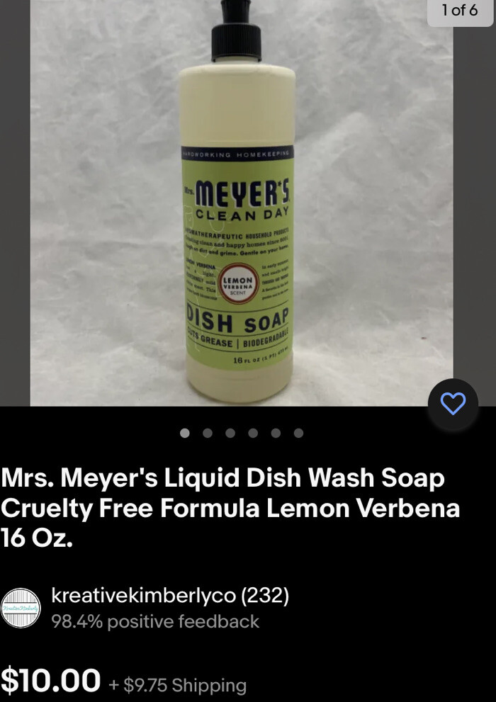 Mrs. Meyer’s Liquid Dish Wash Soap Cruelty Free Formula Lemon Verbena 16 Oz.