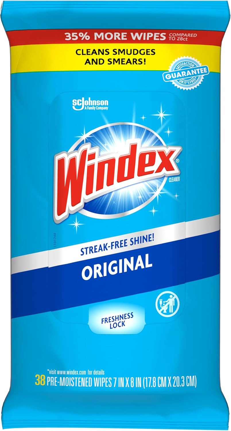 Windex Wipes Glass Cleaning, Pre-Moistened Glass and Surface Wipes to Clean Home