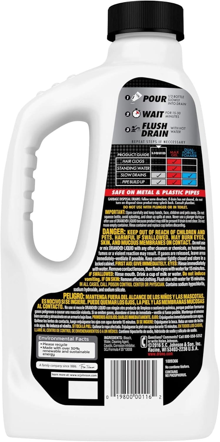 Drano Liquid Drain Clog Remover and Cleaner for Shower or Sink Drains 32 Fl Oz