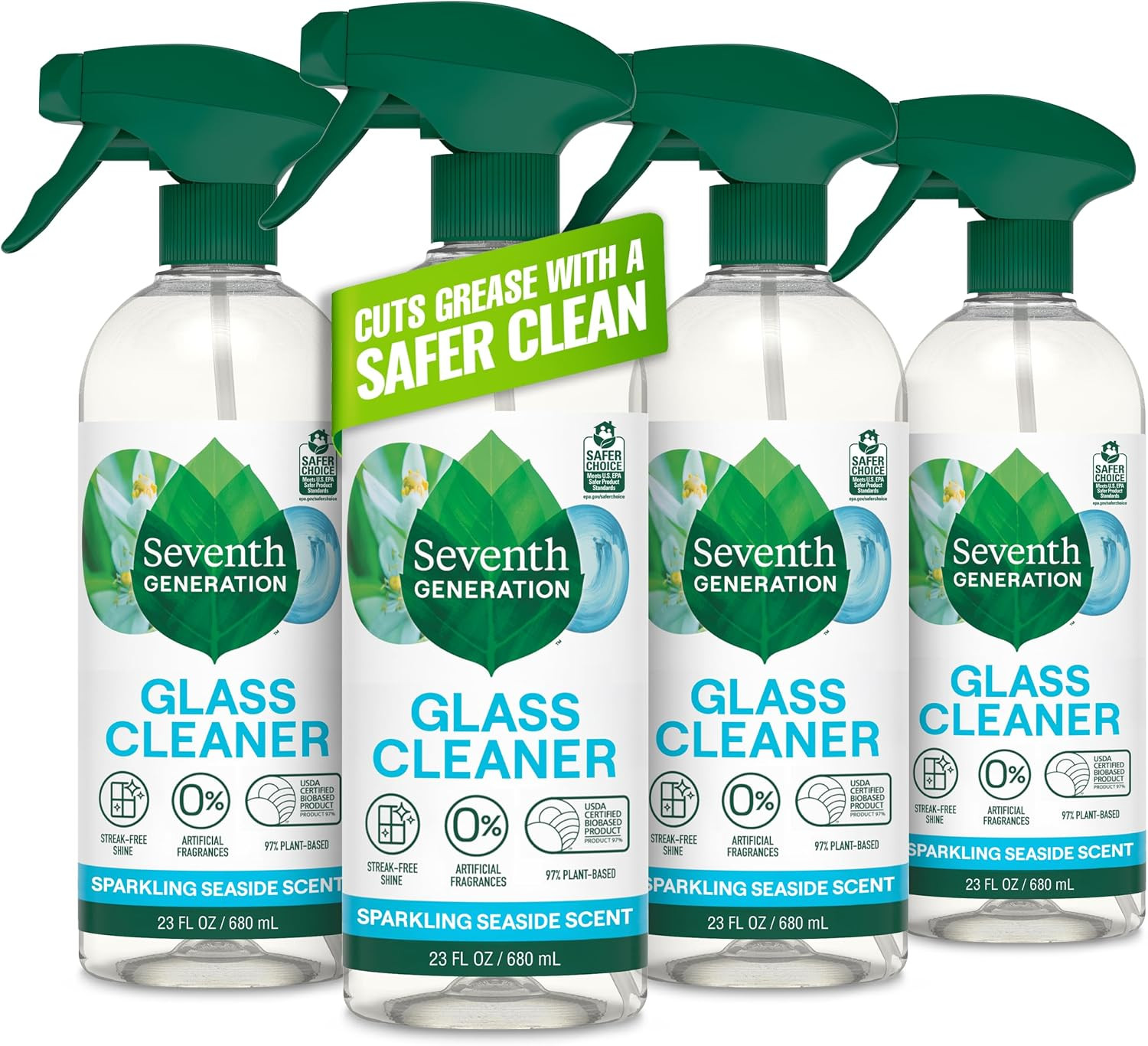 Seventh Generation Glass Cleaner, Biodegradable Formula, Sparkling Seaside Scent