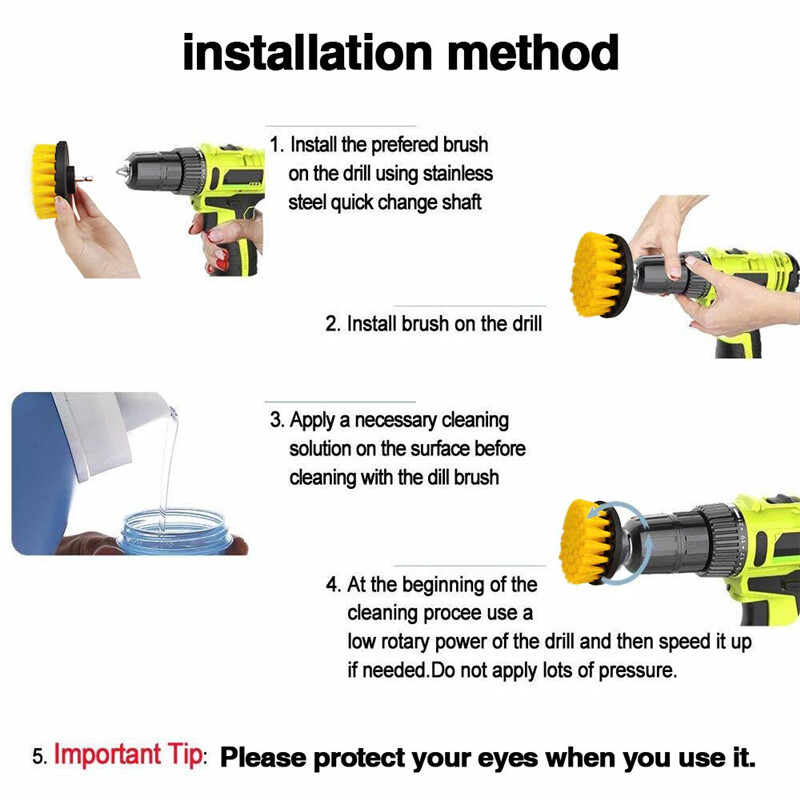 3 PCS Drill Brushes Set Tile Grout Power Scrubber Cleaner Spin Tub Shower Wall