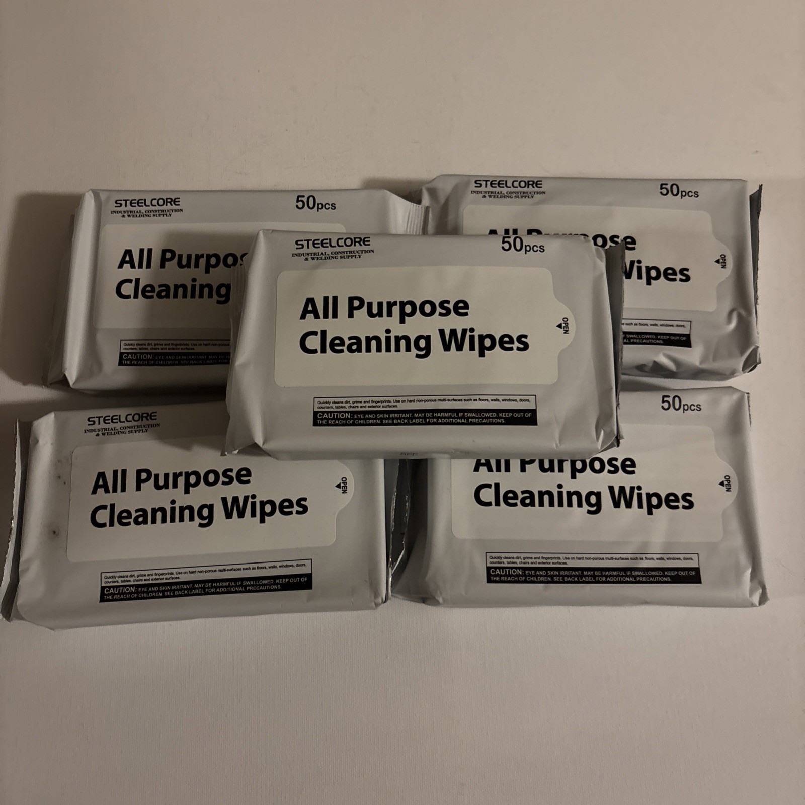 5 Packs (50 pcs per pack) Steelcore All Purpose Cleaning Wipes-250 Total Wipes