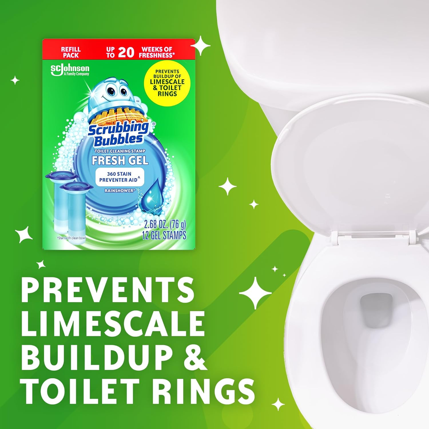 Scrubbing Bubbles Fresh Gel Toilet Bowl Cleaning Stamps Refills, Helps Keep Toil