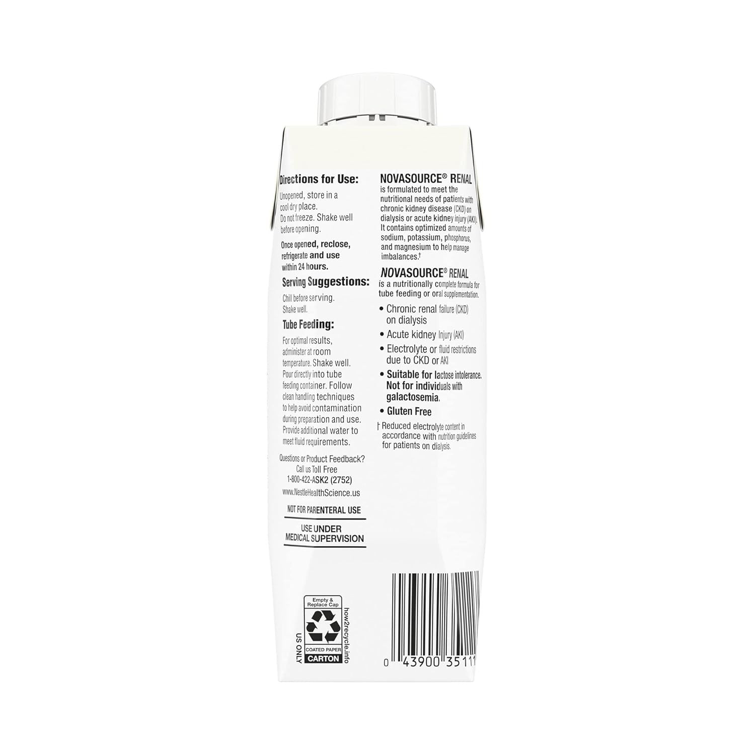 Nestle Novasource Renal Nutritionally Complete Formula Vanilla 8 oz Carton 24