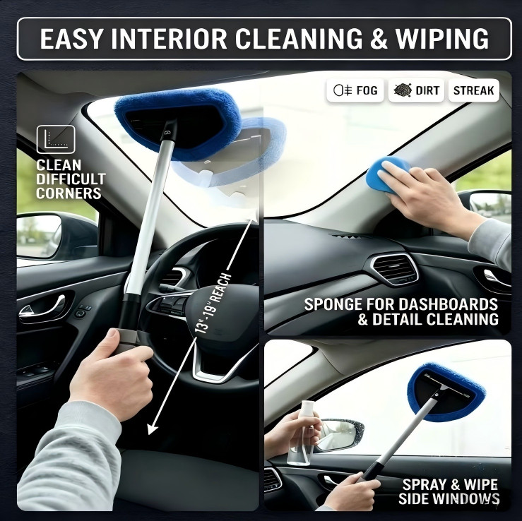 Windshield Cleaner Wand Microfiber Car Inside Window Cleaning Tool Anti Fog 2026