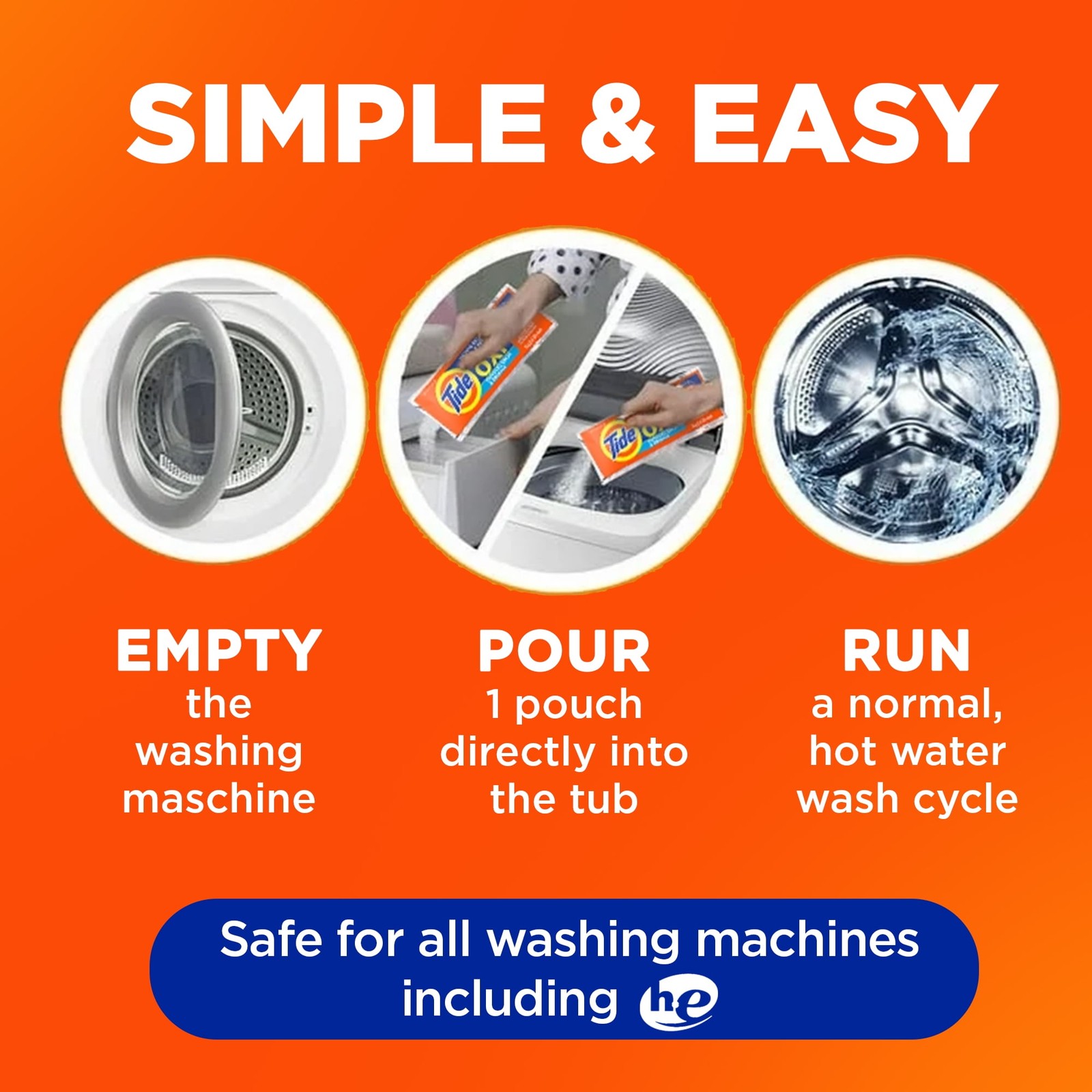 Tide Washing Machine Cleaner with Oxi Powder, Odor Eliminator 4 Count