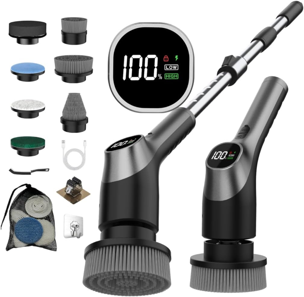 Wky-Electric Spin Scrubber – 10-In-1 Cordless Shower Scrubber & Cleaning Brush w