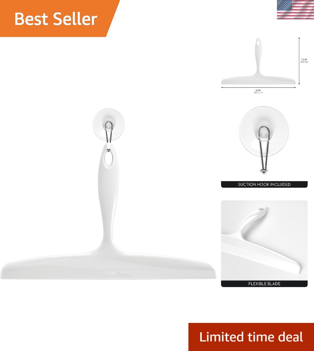 Convenient and Stylish Clara 12″ Shower Squeegee – Hooks Up for Easy Access!