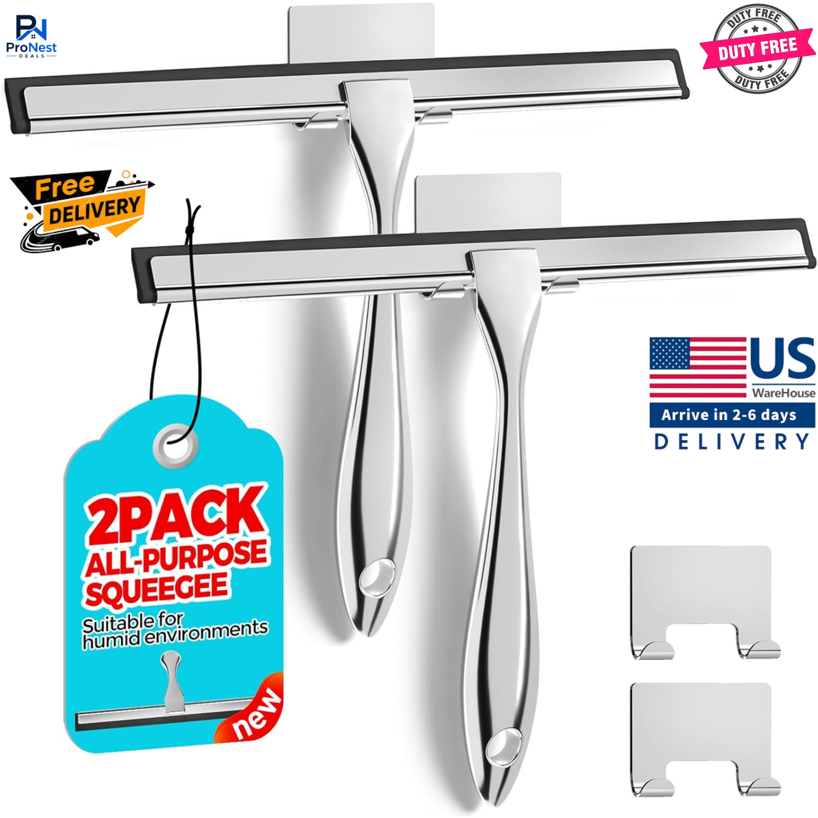 Stainless Steel All-Purpose Squeegee Shower Cleaner Doors Bathroom Windows Glass