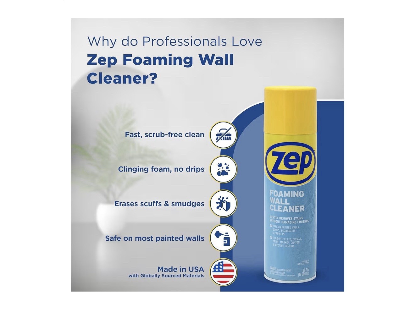 Zep Foaming Wall Cleaner 18 oz Case of 3 New Removes Stains