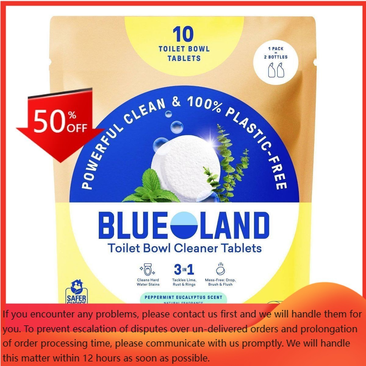 Blueland Toilet Bowl Cleaning Tablets – Peppermint Eucalyptus – 10ct