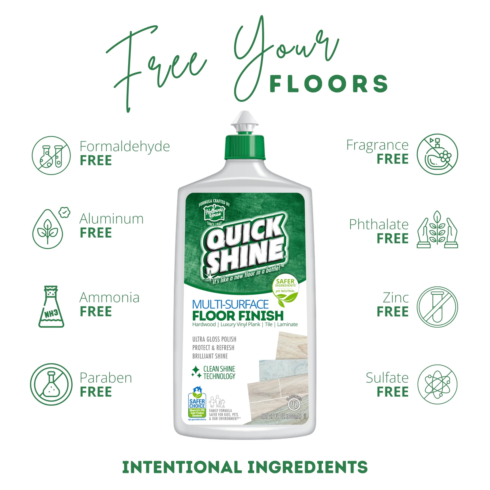 Quick Shine Multi Surface Floor Cleaner and Finish 27 Fl Oz Pack of 2
