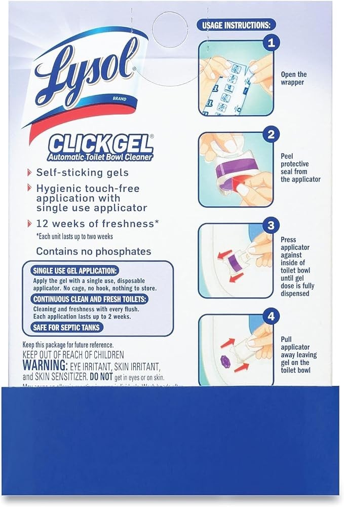 Lysol Click Gel Automatic Toilet Bowl Cleaner – Lavender Scent, 6 Stamps, Toilet