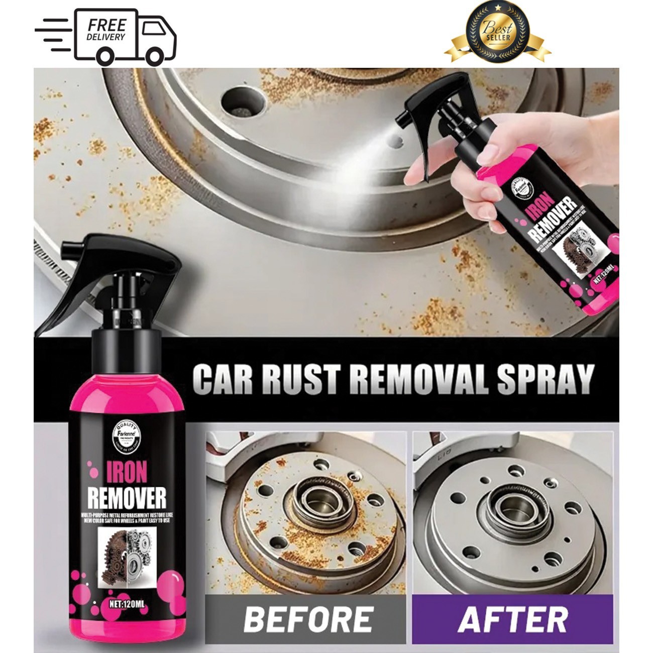 All-Purpose Rust Remover Spray 120ML Fast-Acting Iron Oxidation Eliminator