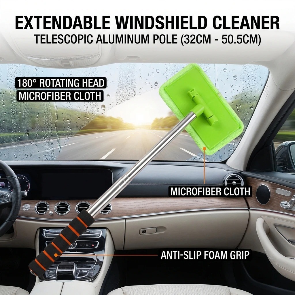 Windshield Cleaning Tool Kit & Car Window Glass Wiper Cleaner Brush Extendable