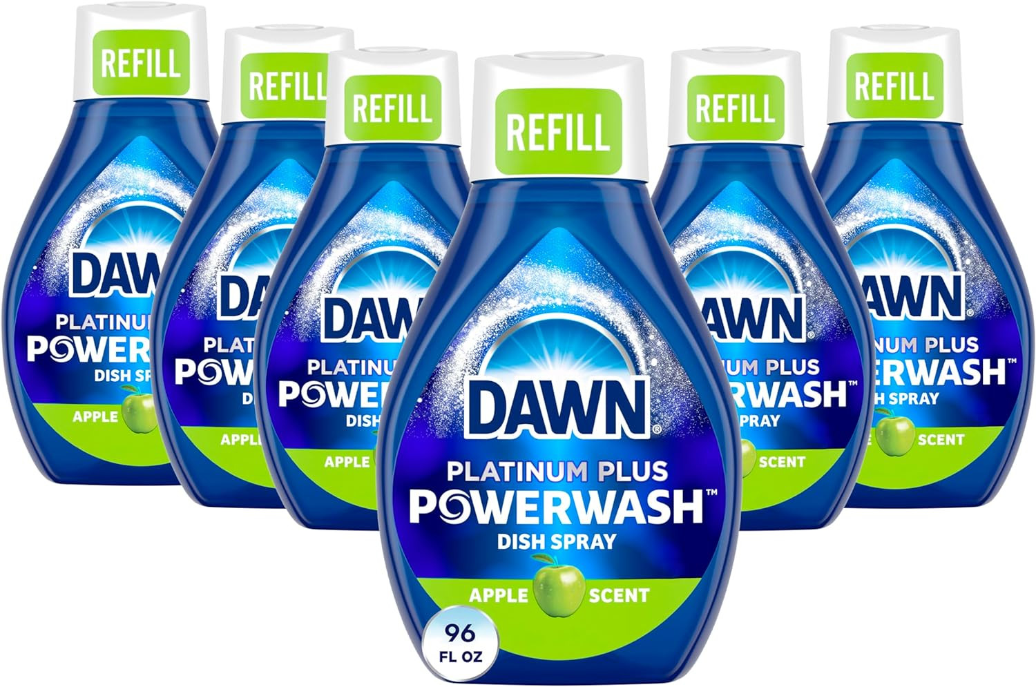 6 Pack Platinum Powerwash Dish Soap Spray Apple Scent Refill Liquid 16 Fl Oz