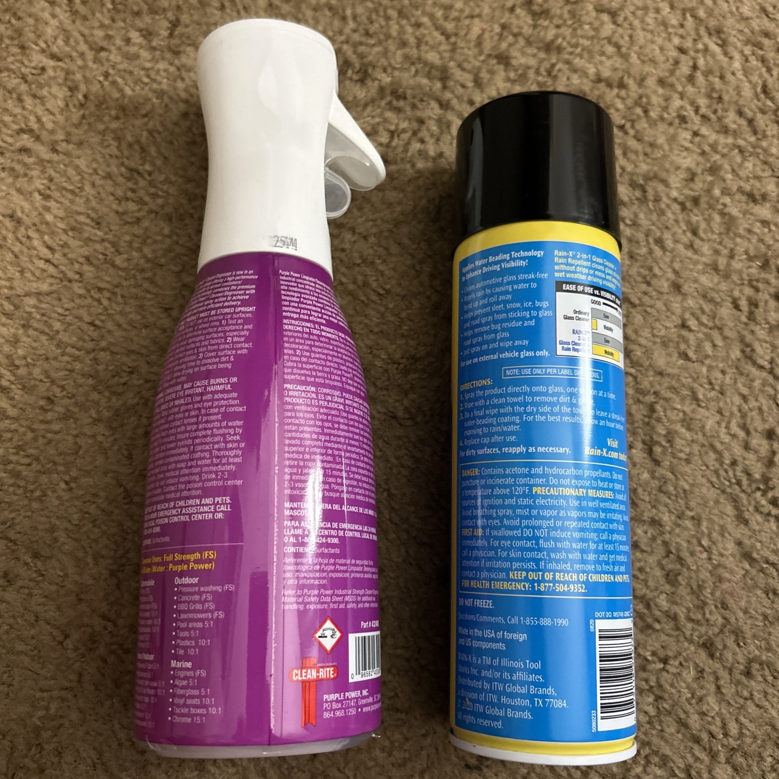 Purple Power Cleaner 24 OZ & Rain X Glass Cleaner 18 Oz Lot!Fast Shipping!