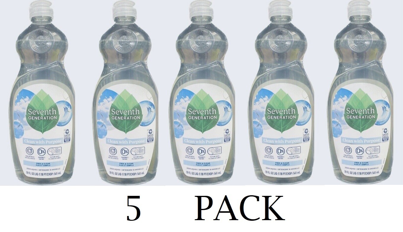 5x Seventh Generation Free and Clear Liquid Dish Soap Detergent 19 fl oz 5 PACK