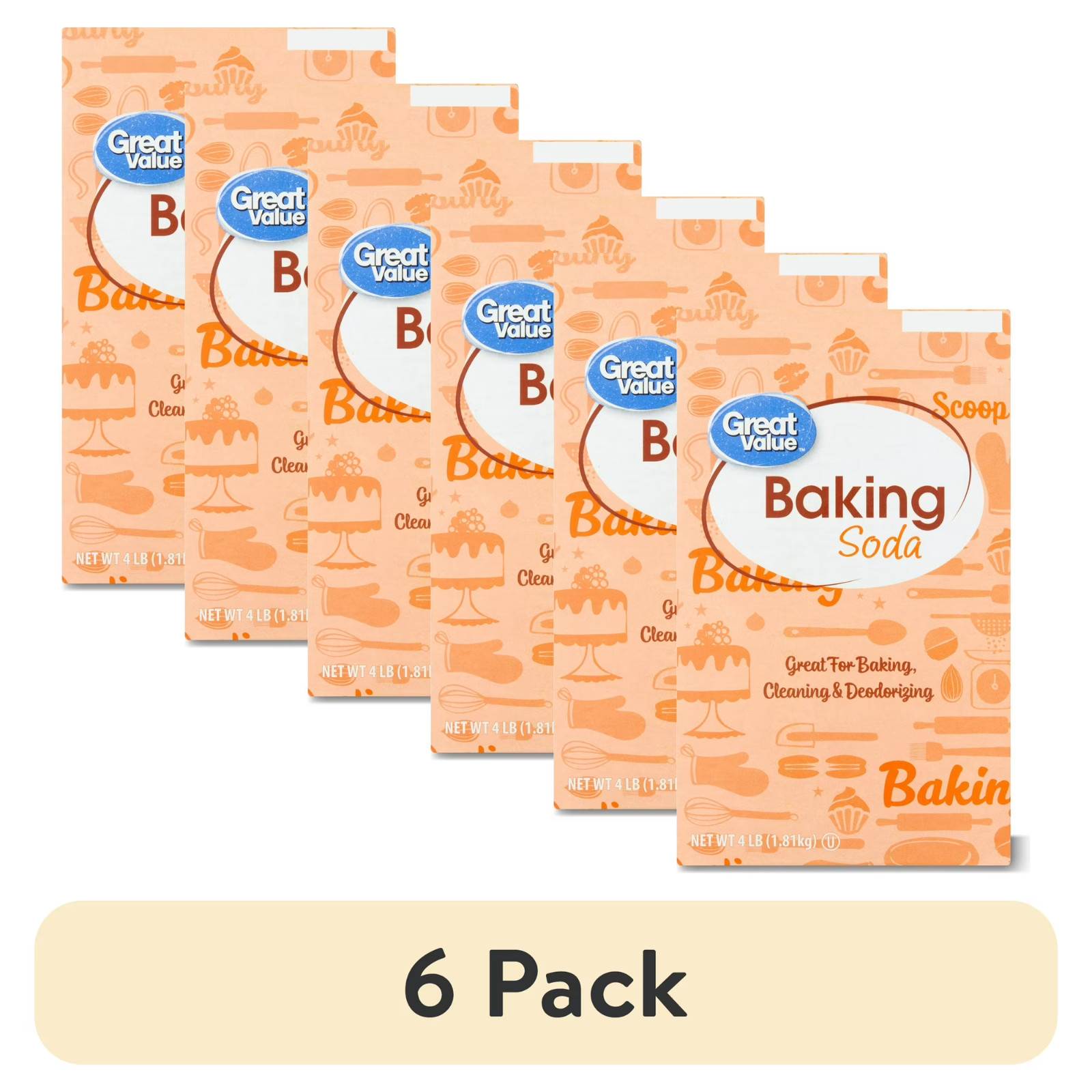 (6 pack) Great Value Baking Soda, 4 lb Great for baking and deodorizing