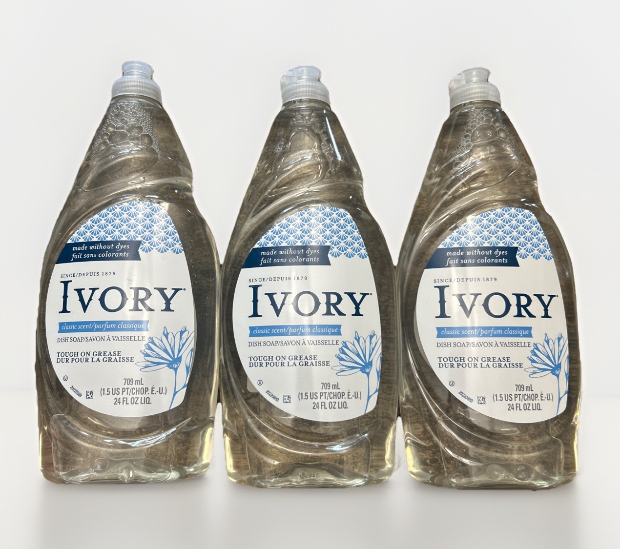 Ivory Dish Detergent 24 oz. Bottle Liquid Classic Scent Cleans dishes, 3 Count