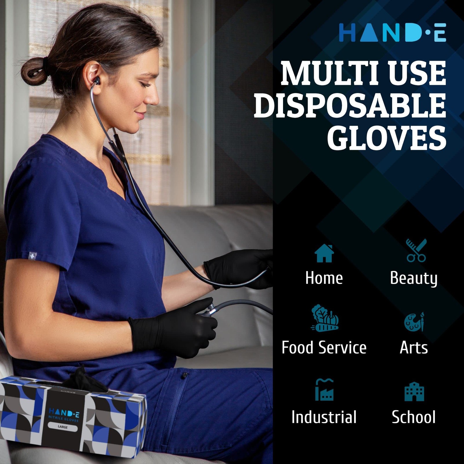 Black Nitrile Gloves Disposable, 100 Ct, 3 Mil, Food Safe, Medium,