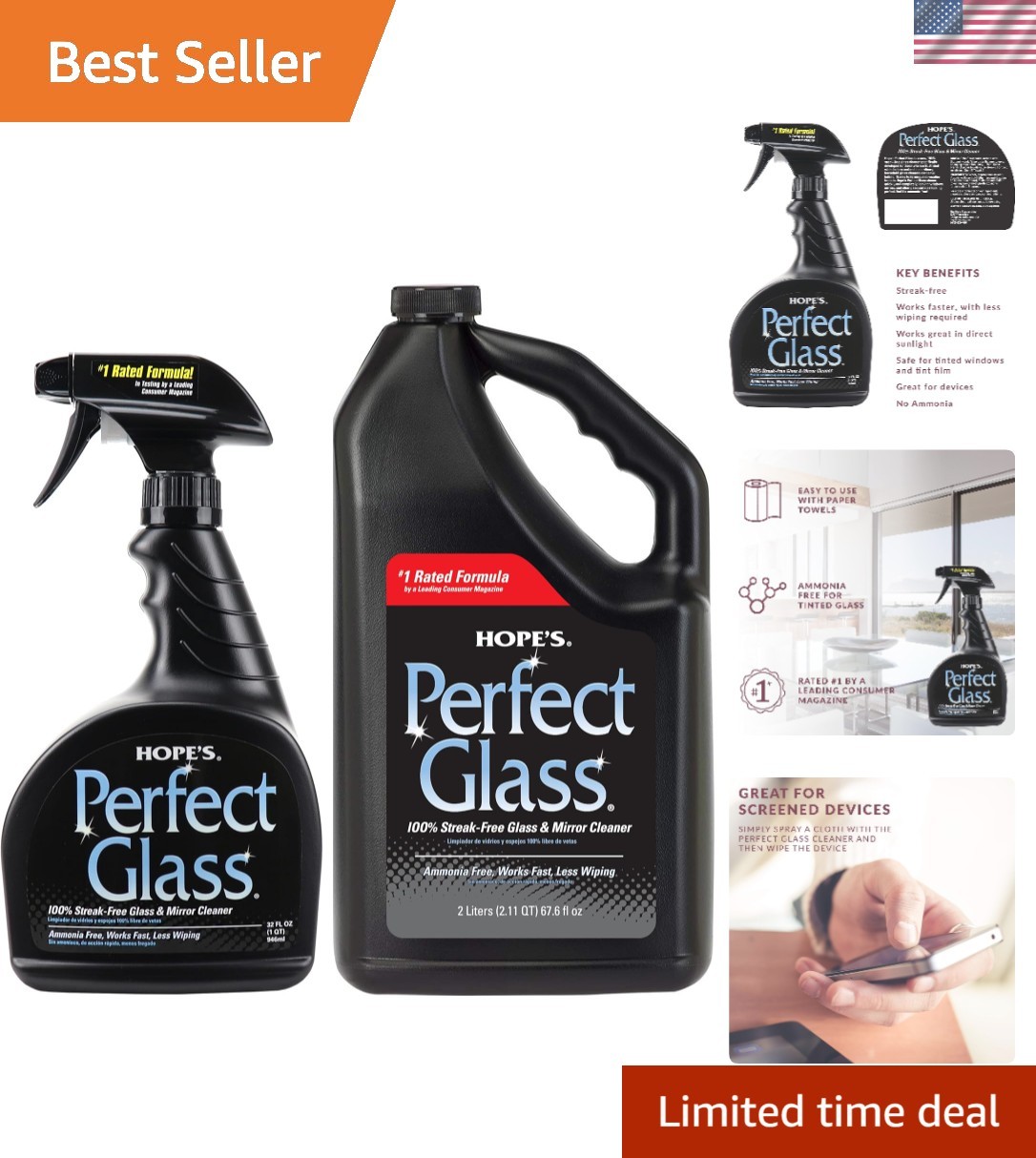 Perfect Glass Cleaner Bundle: Streak-Free, Ammonia-Free, 99.6 Fl Oz Total Volume