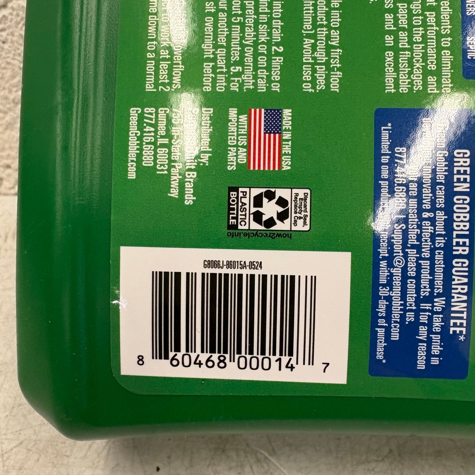 Green Gobbler Main Line & Sewer Clog Remover Drain Cleaner Hair Clog 64 oz