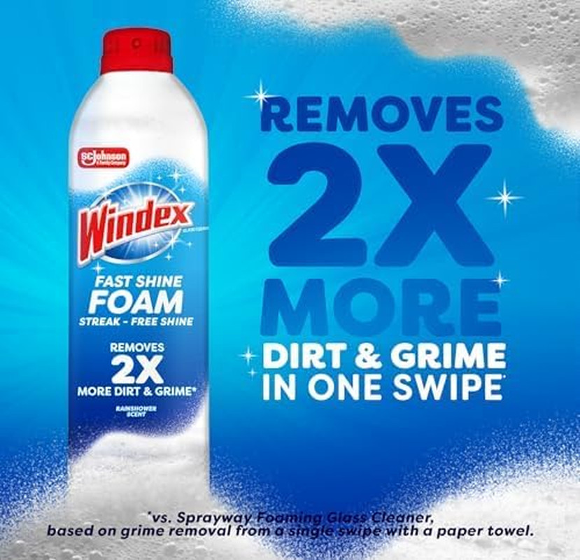 Windex Fast Shine Foam Glass Cleaner, No-Drip Windows, Doors, Mirrors & Countert