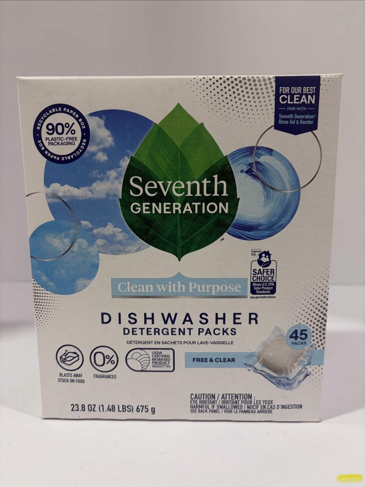 Seventh Generation Dishwasher Detergent Packs, Free & Clear 45 Pk 23.8oz/675 g