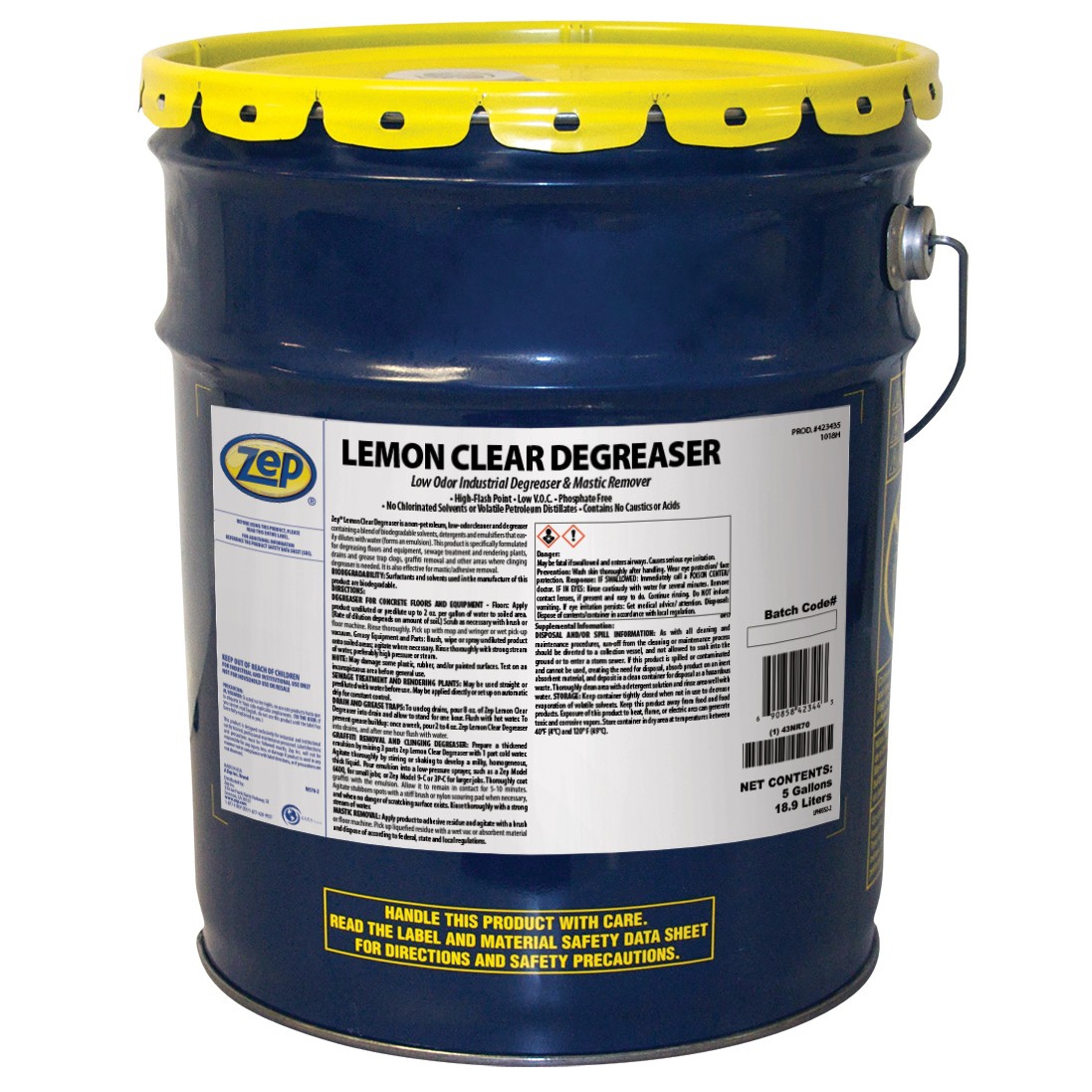 Zep Lemon Clear Degreaser – 5 Gallon (1 Unit) 423435 – Low Odor, Industrial