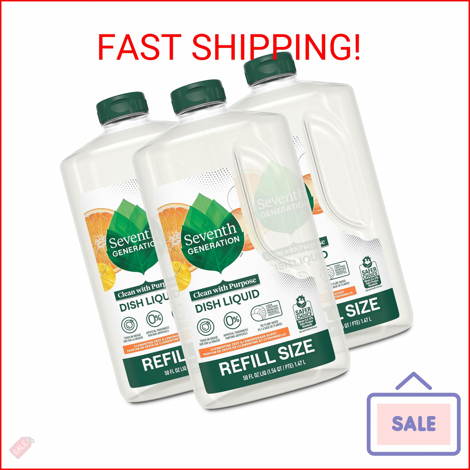 Seventh Generation Hand Dish Wash Refill, Lemongrass & Clementine, 3pk 50z
