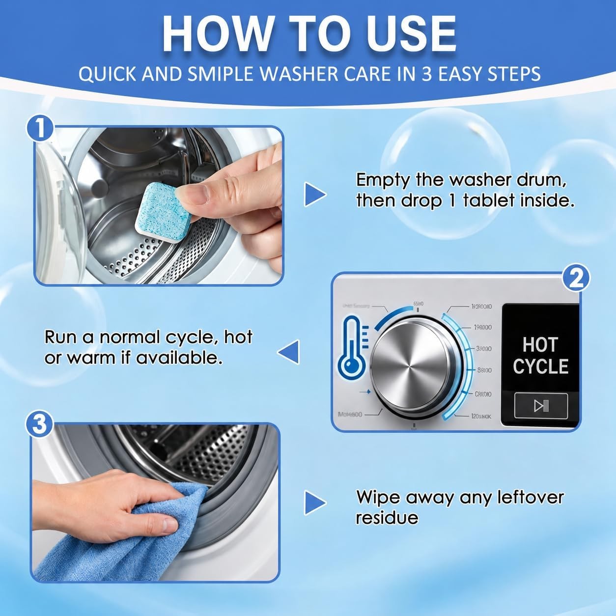 Washing Machine Cleaner Tablets 24 Pack HE Front Top Load Tub Descaler 2Yr