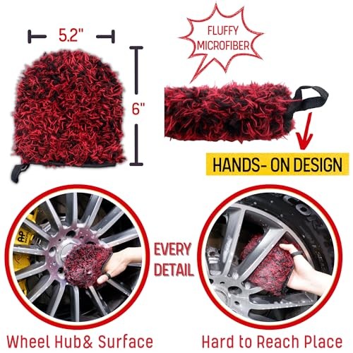 Metal Free Microfiber Wheel Brush Kit- Microfiber Angled 5 Pack (Red & Black)