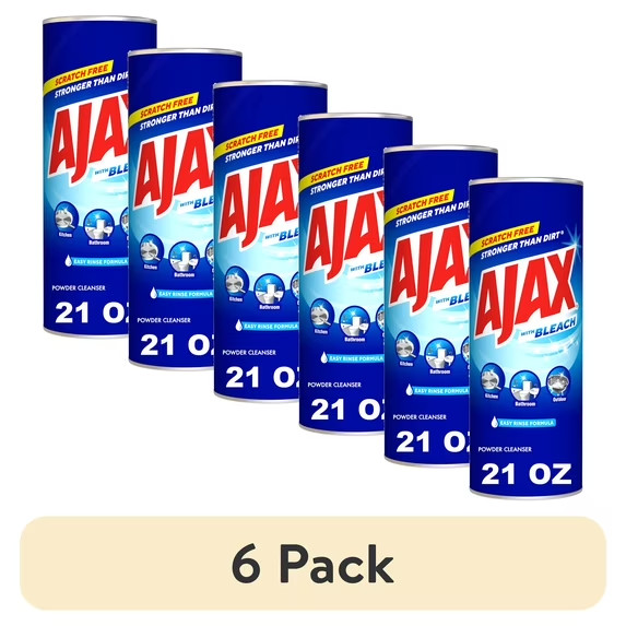 (6 pack) Ajax Powder Cleanser with Bleach, Scratch-Free Formula, 21 oz Bottle