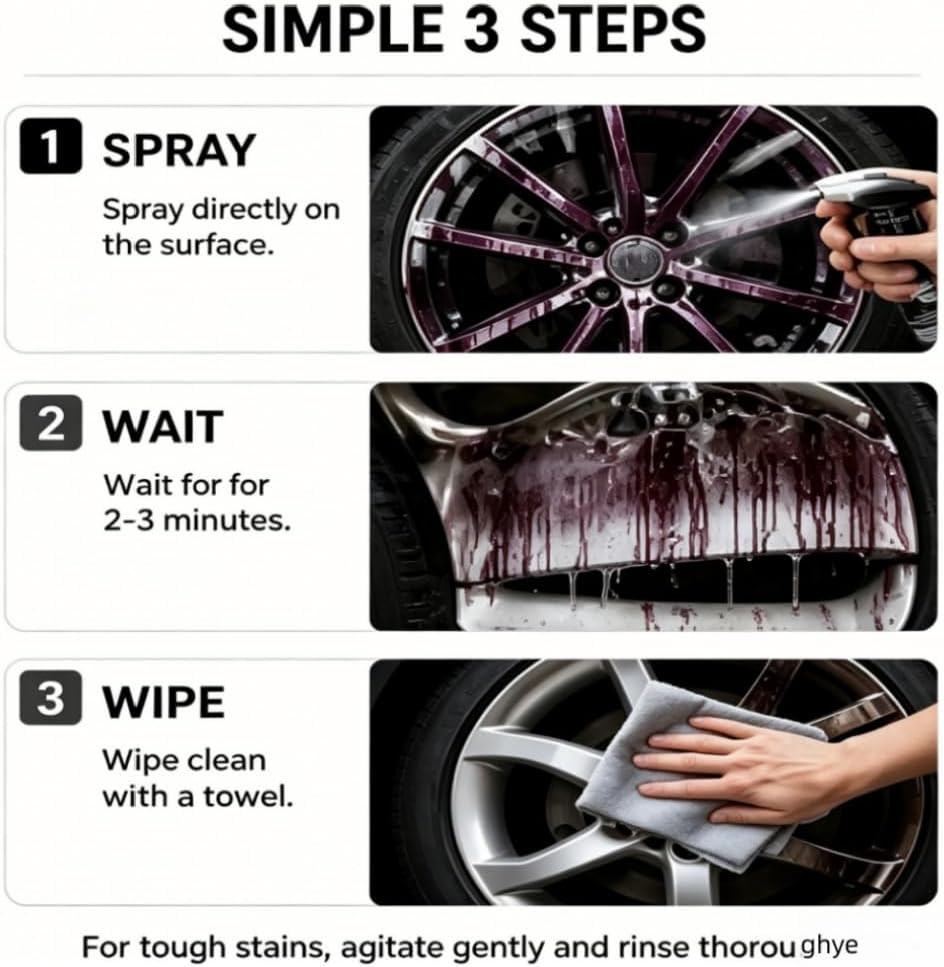Iron Eraser Rust Remover Spray Iron Powder Remover for Car Wheels,Professional A