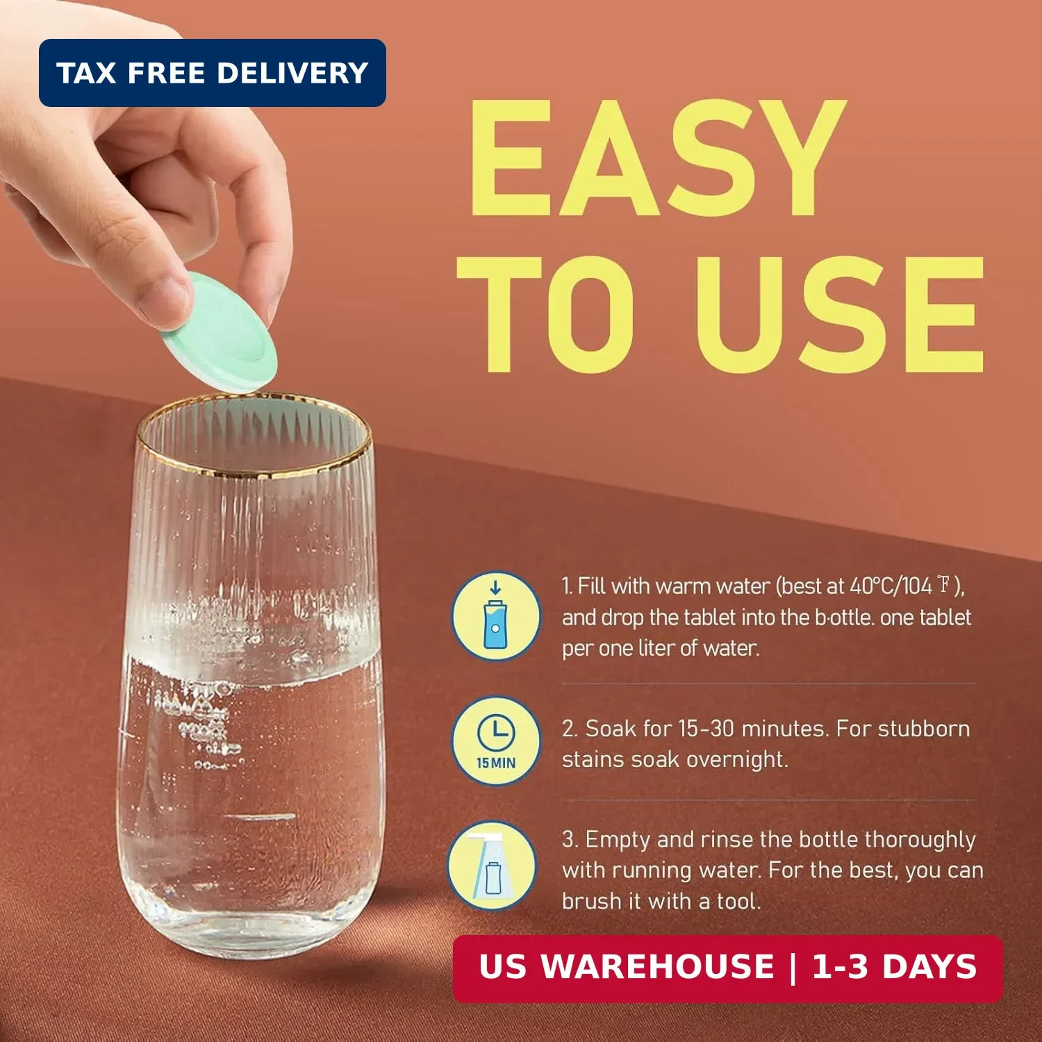 Water Bottle Cleaning Tablets, 18 Pack Bottle Clean Tablet Hydration Bladder Cle