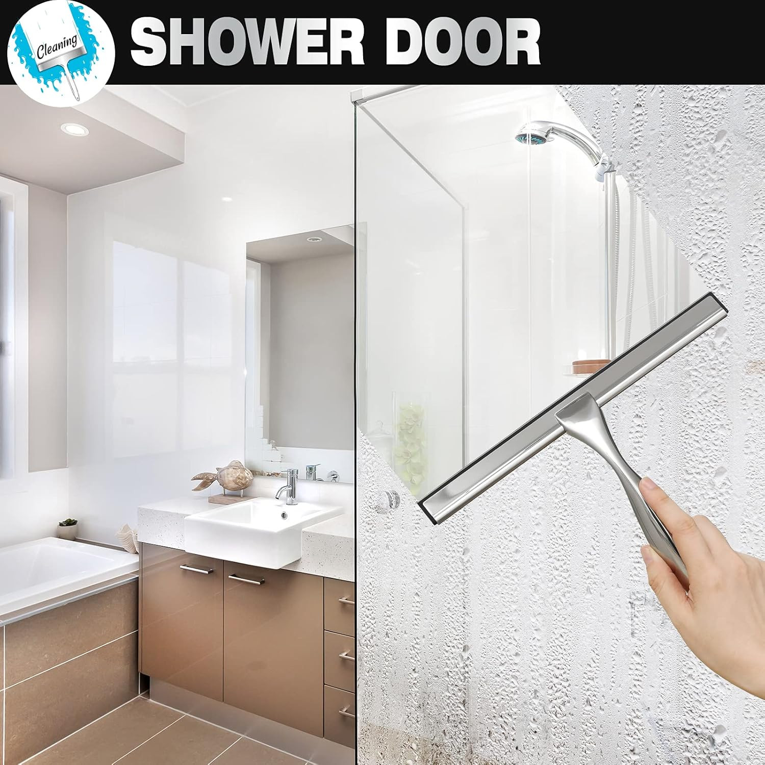 10″ Stainless Steel Shower Squeegee Streak Free Window Glass Mirror Cleaner
