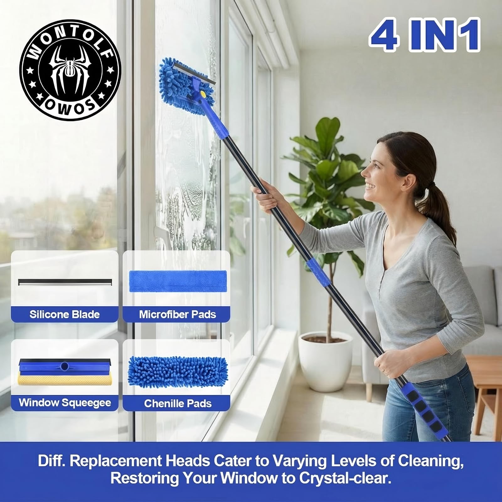 4-in-1 Squeegee for Window Cleaning Kit with Storage Bag, 79” Squeegee Windo…