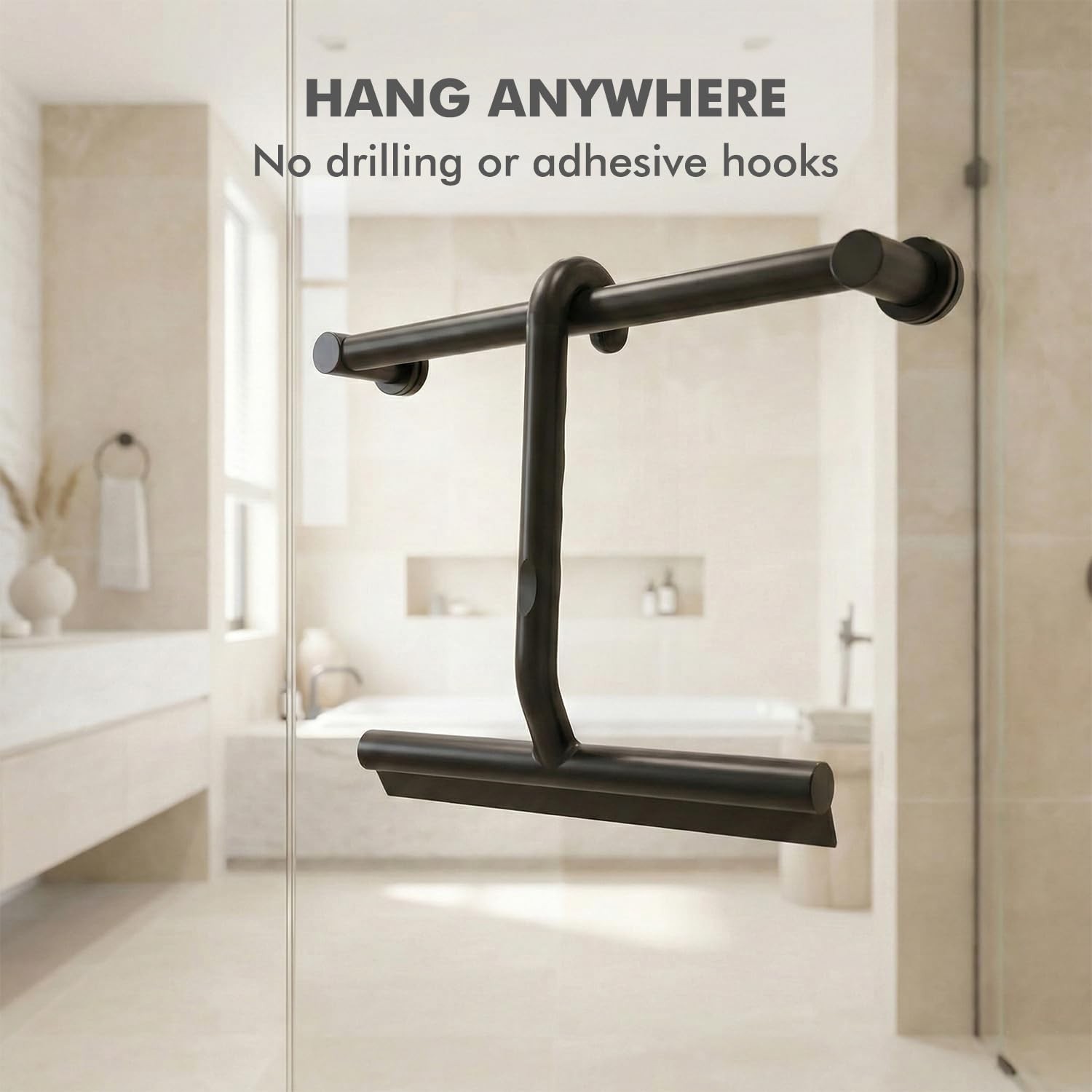 All-in-Silicone Shower Squeegee with Built-in Large Hook, 145° Ergonomic Hand…