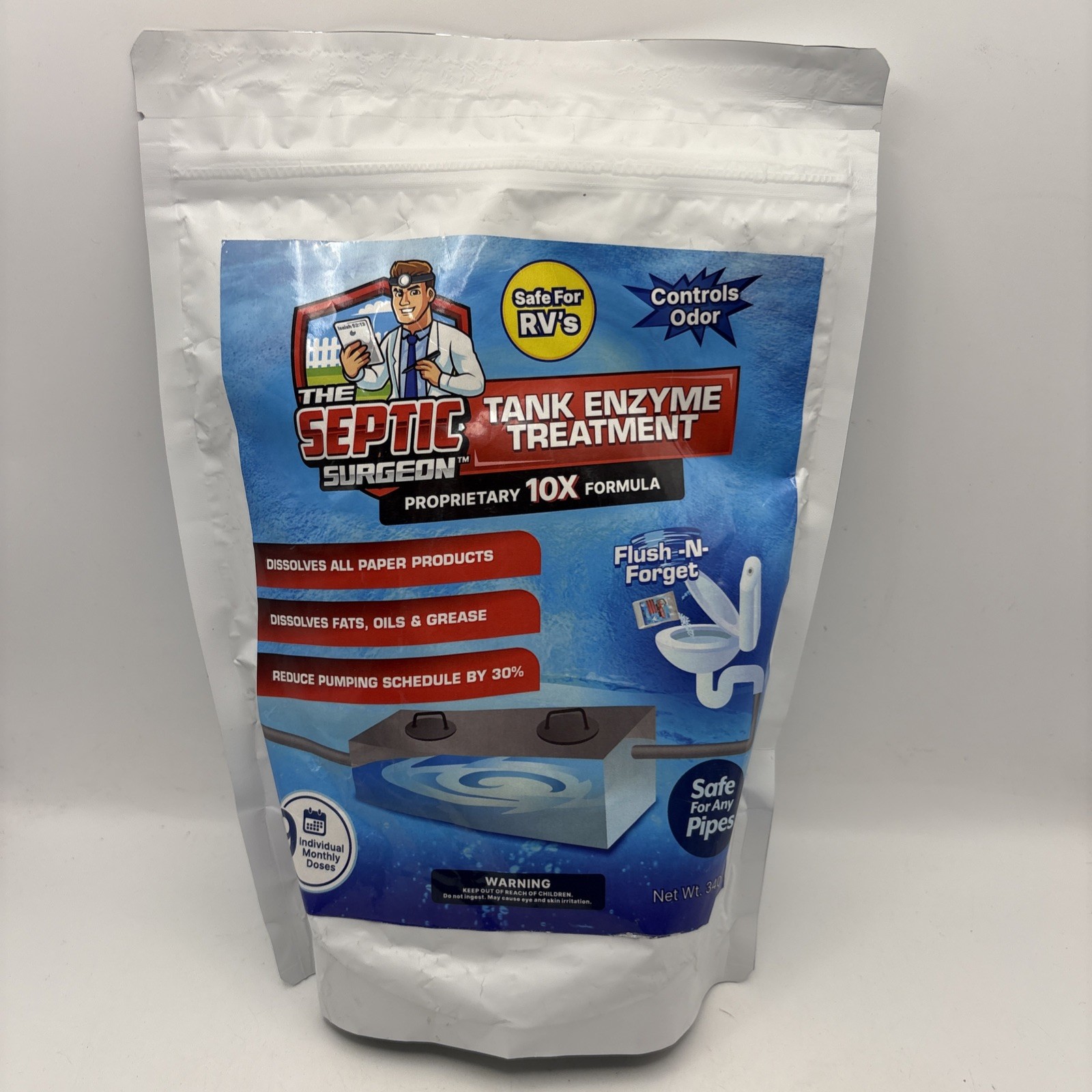 THE SEPTIC SURGEON TANK TREATMENT ENZYME CONTROLS ODOR SAFE FOR ANY PIPES * RVs