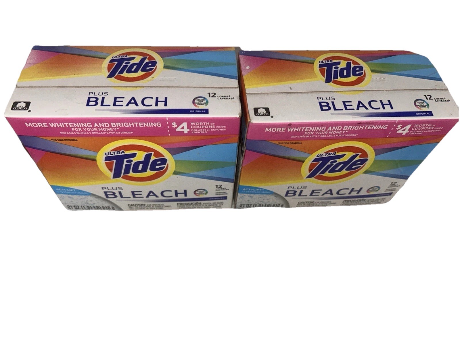 Tide Plus Bleach Acti-Lift Crystals Laundry Detergent Powder 21 oz Each Lot 2