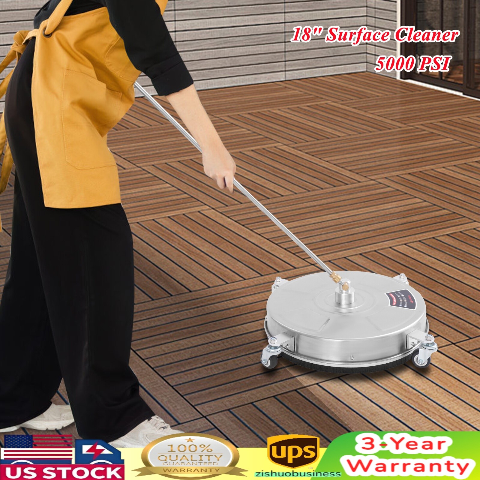 Modern 18-inch Surface Cleaner Stainless Steel Surface Cleaner with 4 Wheels NEW