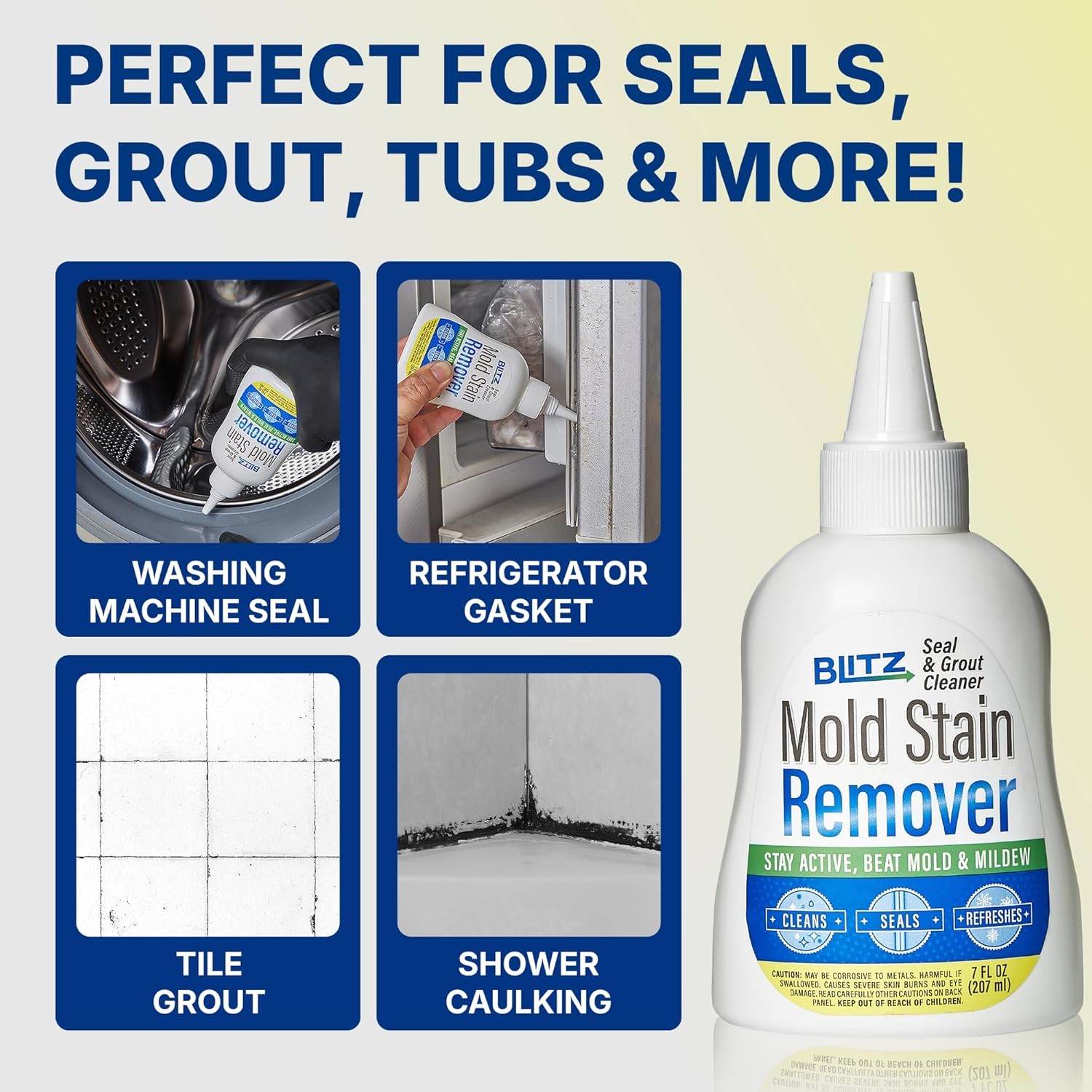 Mold Stain Remover Power Gel Cleaner for Front Loader Washing Machine Seal 7oz